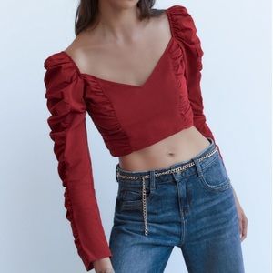 Zara bloggers fave red ruched crop top